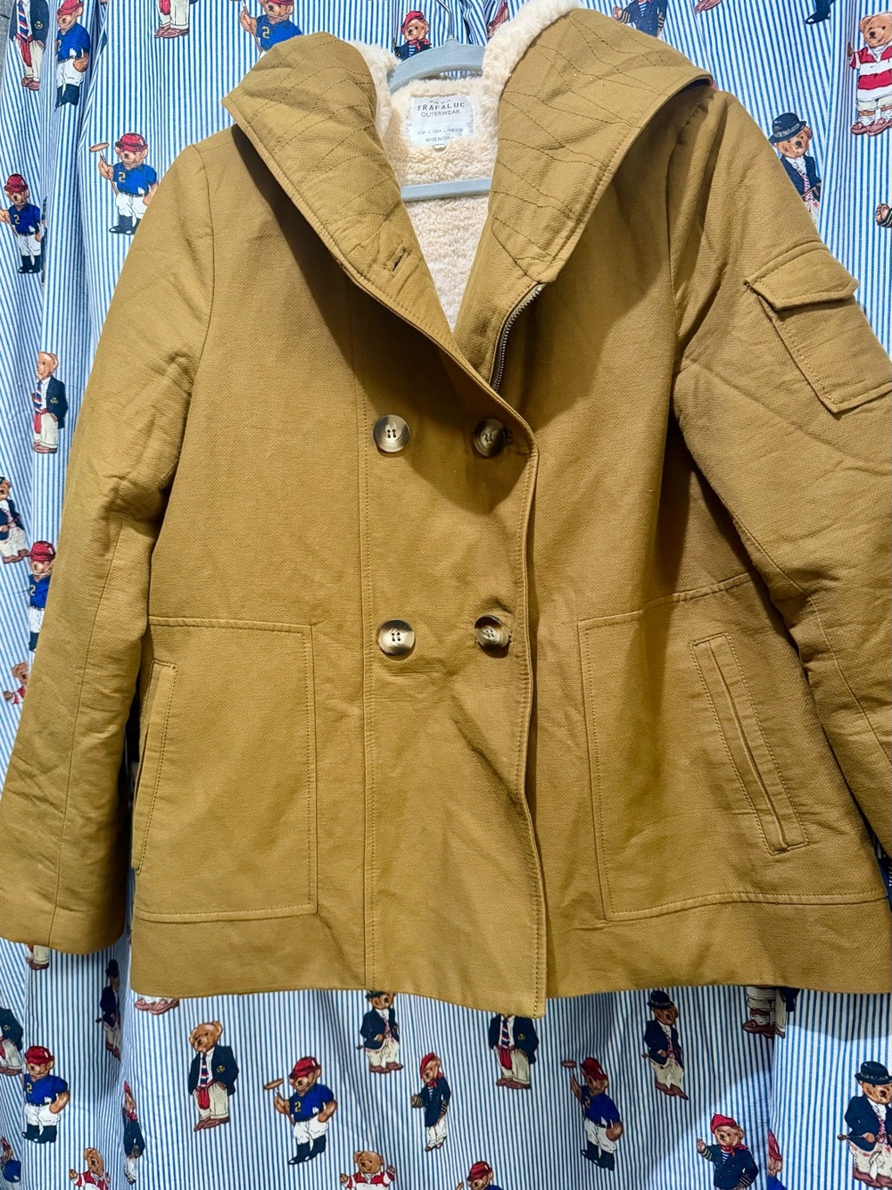 Zara Camel Tan Peacoat with Quilted Hood